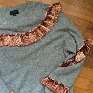 Jcrew cashmere copper fringe sweater